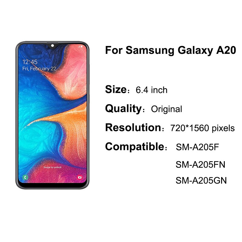 AMOLED Display Screen for Samsung Galaxy A20 A205 A30 A50 - 6.4 Inch Touchscreen Digitizer Assembly