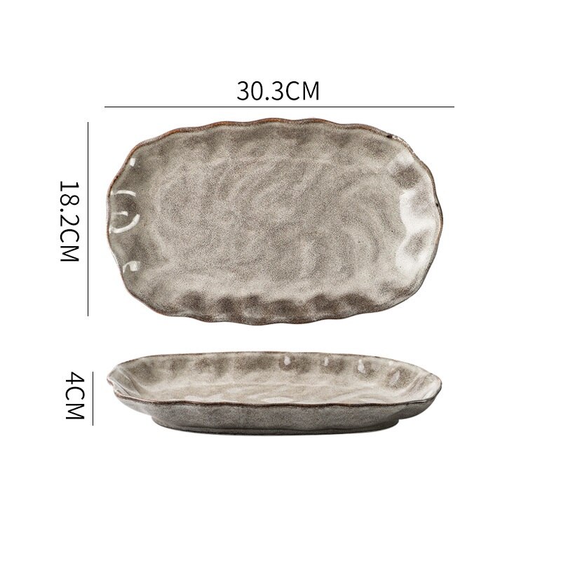 Ceramic Plates Set Dishes Bowl Tableware Vintage Japanese Style Cutlery Set Restaurant Dinnerware Set Home Plate Set: 12 inch fish plate