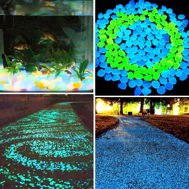 100 Uds. Piedra brillante luminosa para jardín que brilla en la oscuridad, rocas de piedras brillantes para pasillos, camino de jardín, Patio, césped, pecera