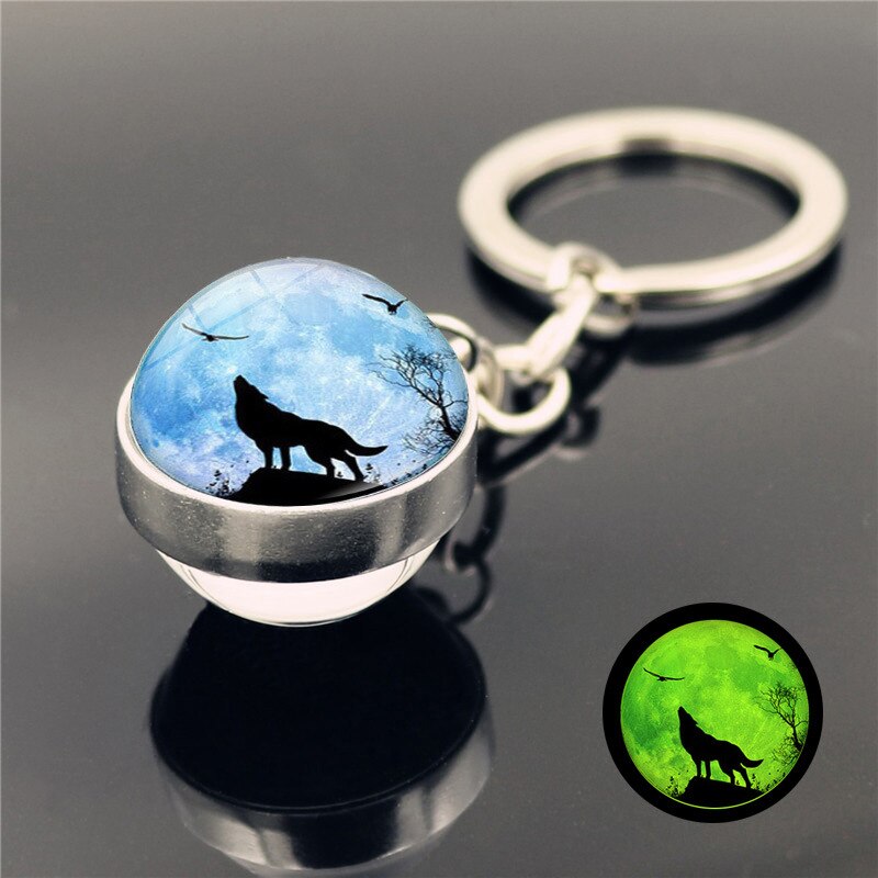 Lichtgevende huilende wolf huilende maan sleutelhanger hanger dubbelzijdige gloeiende glazen bol sleutelhanger hanger: 11
