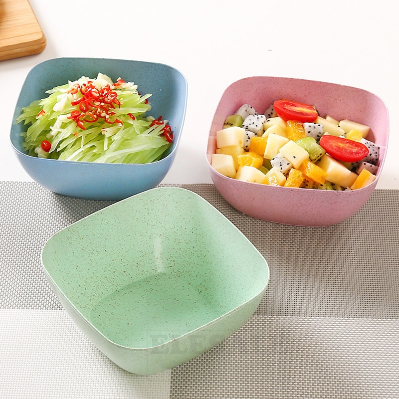 1Pcs Milieuvriendelijke Grote Vierkante Tarwe Stro Kom Vruchten Salade Noten Kommen Keuken Servies Soja Snack Container