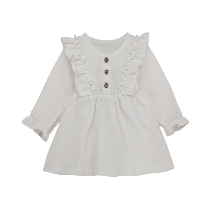 1-6 Years Kids Baby Girl Autumn Dress Ruffles Long Sleeve Solid Party Dresses For Girls Slim Waist Dress Girls Clothes: white / 2T