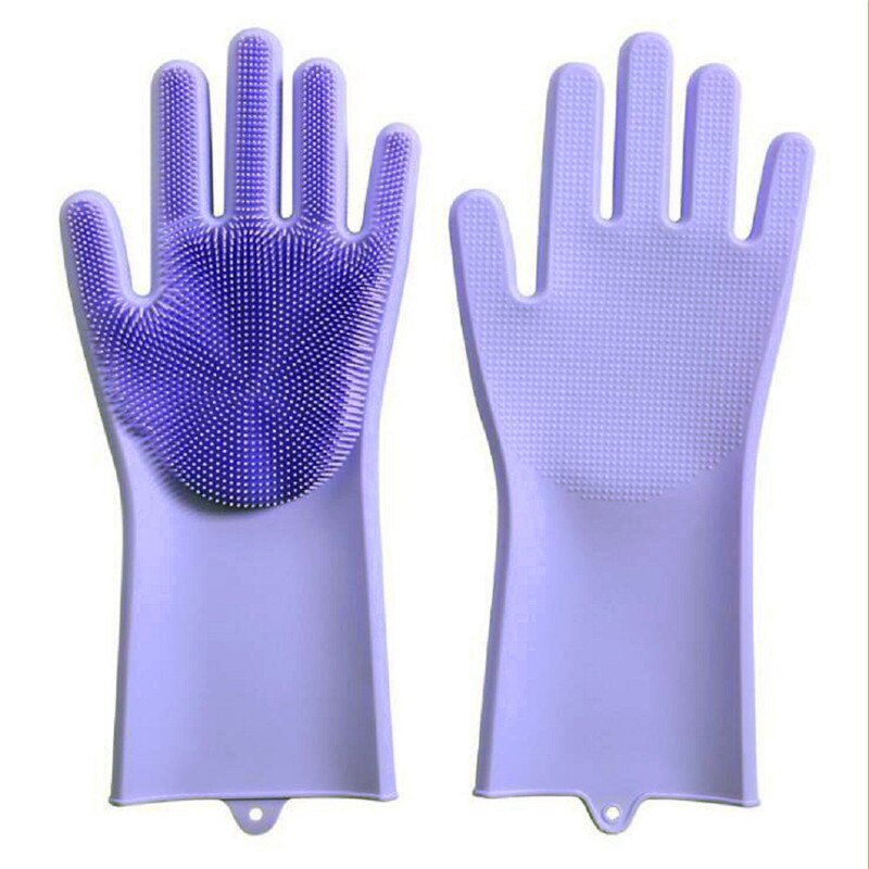Guanti per la pulizia lavapiatti in silicone magico lavapiatti riutilizzabili resistenti al calore per cucina animali domestici toelettatura lavaggio auto da bagno: viola guanti impostato