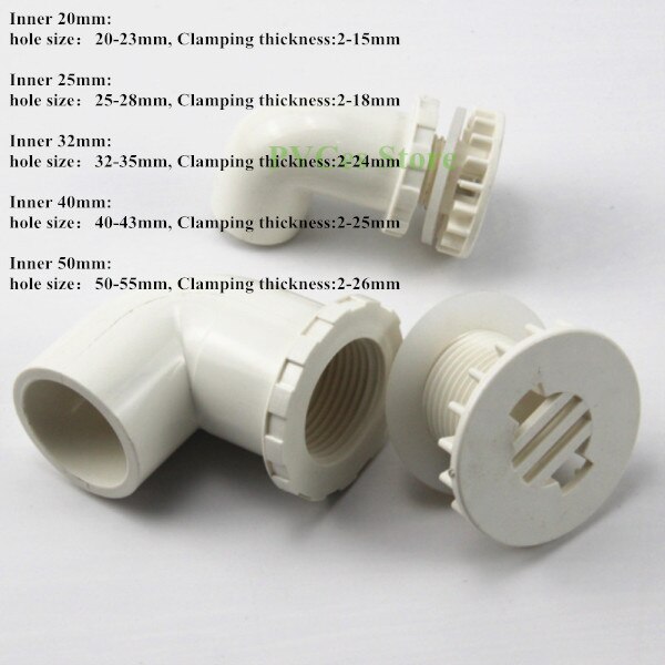 1PC ID 20~50mm PVC Pipe Elbow Aquarium Fish Tank Drain Joints Home DIY Water Supply Tube Fittings Drainage Connectors: White / Inner 50mm