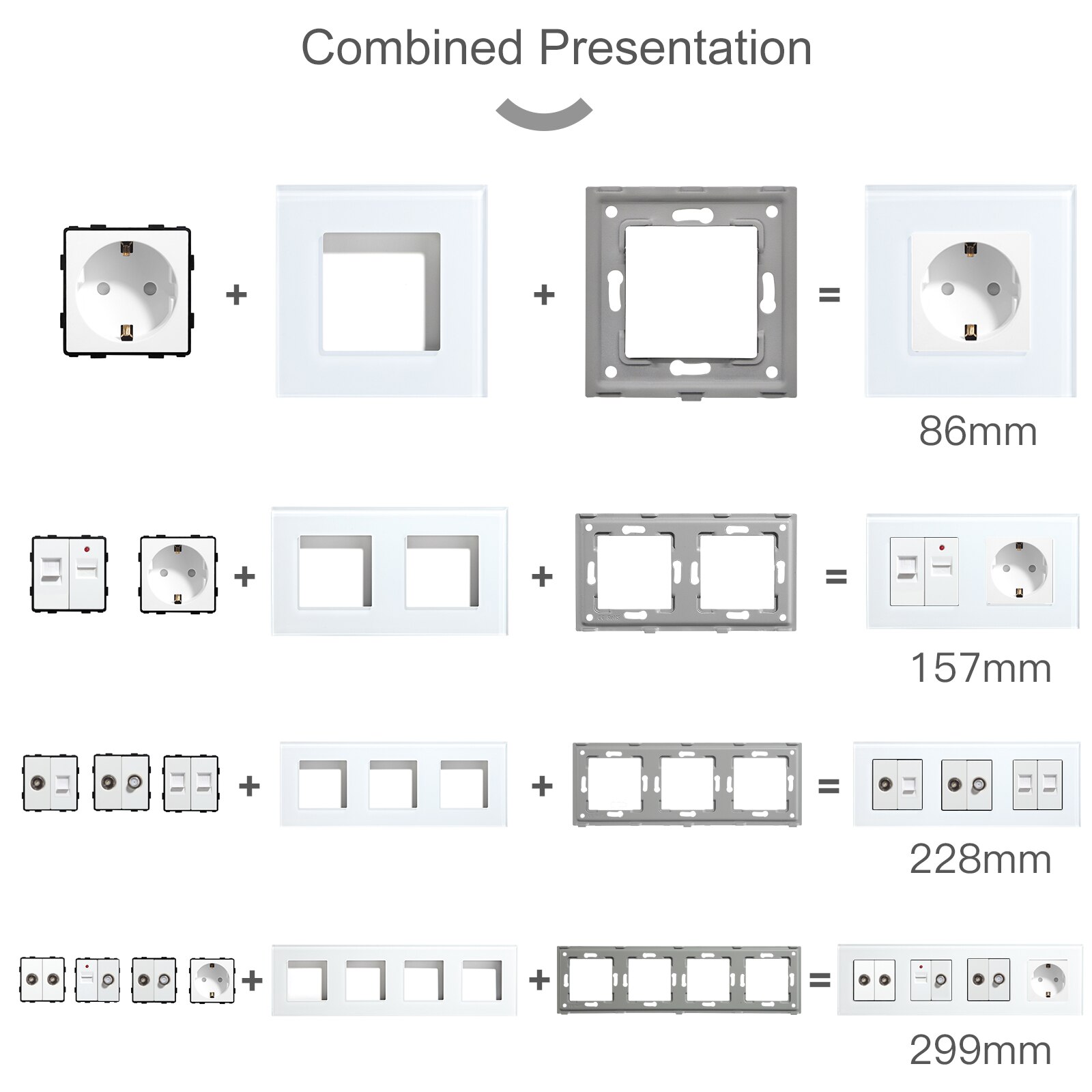 BSEED Wall Light Switches Parts White Glass Frames USB Sockets Function Module DIY EU CAT5 TV Sockets Power ST TEL Outlet Parts