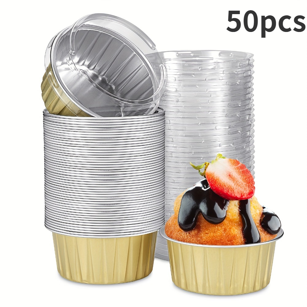Stampi per crostate usa e getta in foglio di alluminio con coperchi mini stampi per torte e cupcake per forniture da cucina da asporto per forno e congelatore: Cioccolato