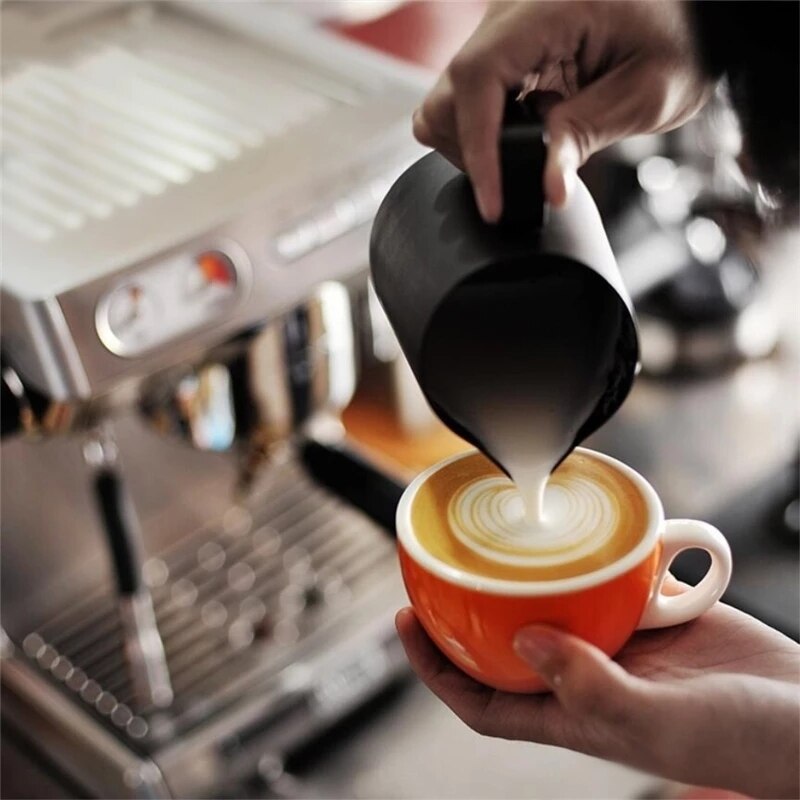 Milk Frothing Pitcher Milk Frothing Jug Stainless Steel Coffee Creamer Non-stick Coating Frothing Black Jug Espresso Machine