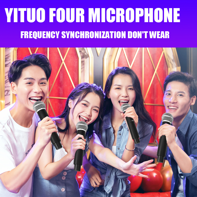 Wireless Microphone 4 Channels Karaoke Handheld Chargeable Easy Use Outdoor With Suitcase
