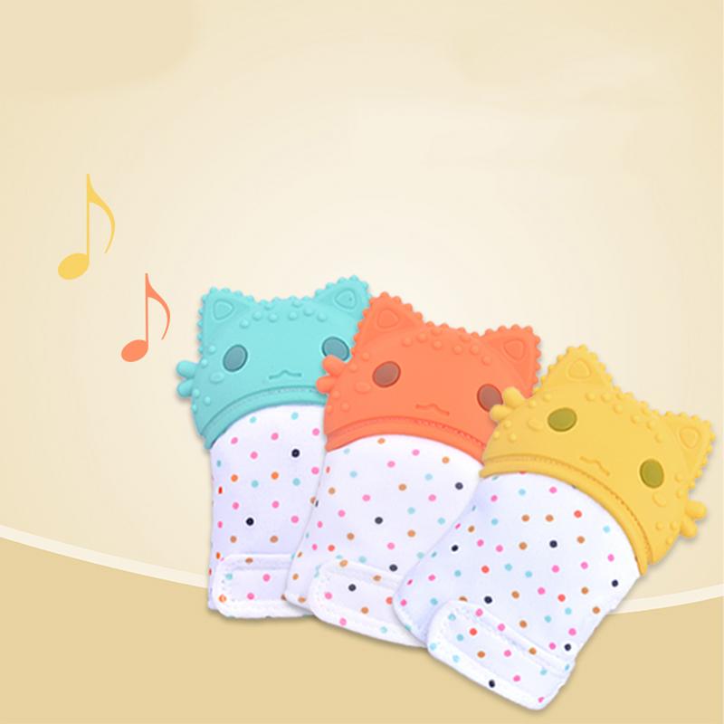 Manopla para dentición de bebé, mitones de silicona, envoltura de dulces, mordedores de sonido, guantes de juguete, juguetes a prueba de mordeduras