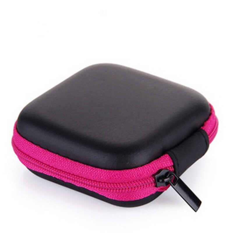 Portable Mini sac électronique fermeture éclair casque boîte in-ear écouteurs cas EVA carré écouteurs casque transporter sac numérique: Pink