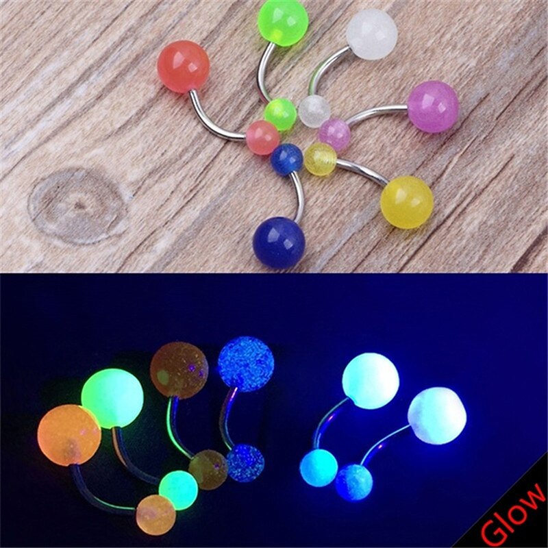7 Steken/Pak Navel String Nagels Gemengde Kleuren Goedkope Glow In The Dark Buik Ringen Lichaam Sieraden Kleur Willekeurige levering