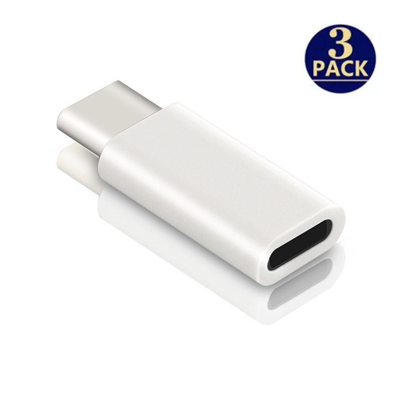 3 SZTUKI przejściówek Lightning żeński na USB C męski do iPhone'a 15 Pro Max Plus IPad typu C do 8-pinowego złącza ładowania i synchronizacji danych: WHITE