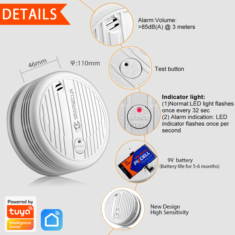 Wifi indipendente Tuya sensore rilevatore di fumo intelligente 85DB allarme rilevatore di fumo antincendio Wifi protezione antincendio allarme di sicurezza domestica nuovo