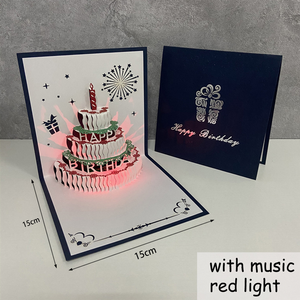 Cartes de joyeux anniversaire 3D avec musique, gâteau d&#39;anniversaire lumineux, cartes de vœux Pop-Up, avec enveloppe, pour fille: Style 1