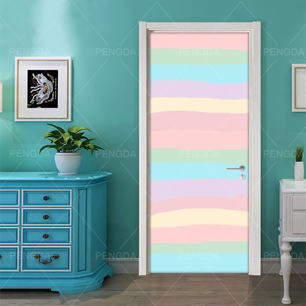 DIY Door Sticker Self Adhesive Paper for Living Room Rainbow Cloud Decal Home Decor Scenery PVC Waterproof 3D Print Sticker Art: Door YXCV2551-03 / 77x200cm