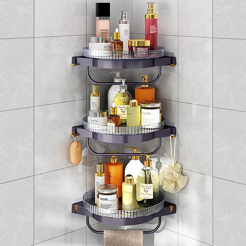 Joybos Bathroom Racks Rotating Corner Shelf Racks Bathroom Organizer Shelf Shampoo Cosmetic Storage Bathroom Accessories: purple-3 layers