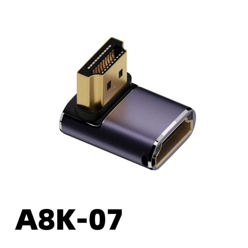 Adaptador UHD 8K 48Gbps HDMI 2,1 V en forma de U, ángulo recto de 90 270 grados, Mini Micro HD macho a conector hembra Compatible con HDMI: Plata