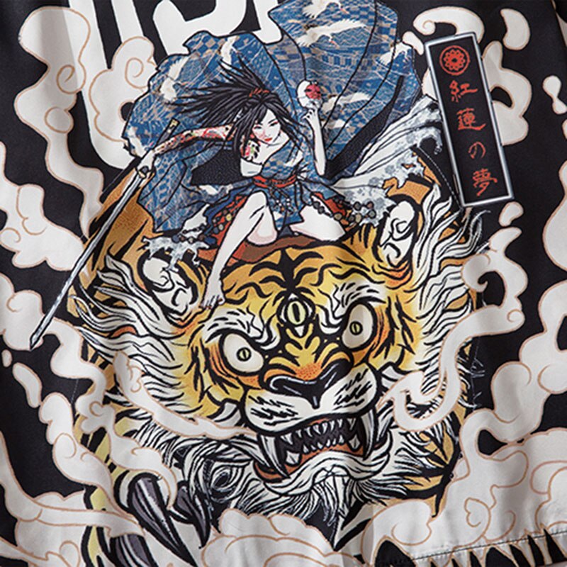 Chaqueta Kimono japonesa Tiger Samuri Harajuku Hip Hop para Hombres estilo japonés, ropa de calle, chaqueta de verano, ropa fina, Kimono Suelto