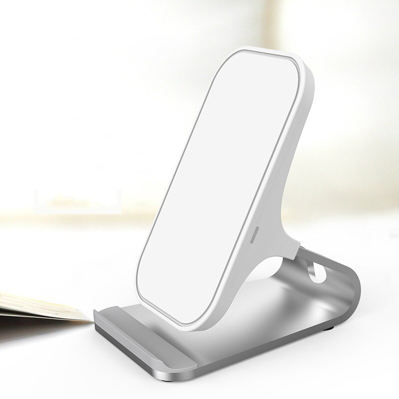 Qi Draadloze Oplader Stand 15W Qi Snelle Lading Telefoon Stand Multifunctionele Draadloze Opladen Pad Voor Iphone 11 Pro Samsung s20 10: Silver White