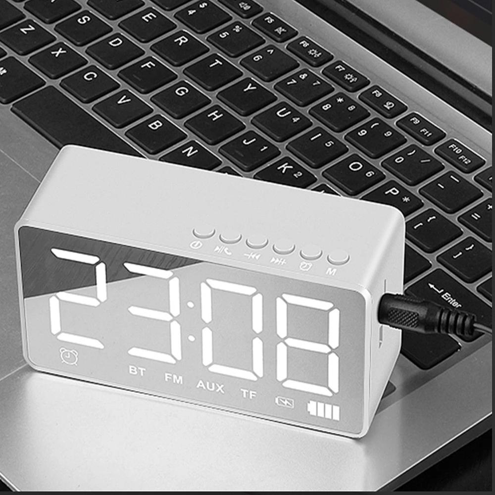 Home Alarm Clock Wireless Bluetooth Stereo Clock Card Portable Mirror Small Speaker USB Charge TF Card AUX Playing FM Radio CD