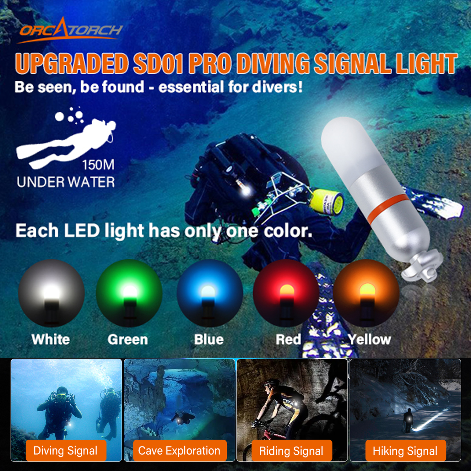 ORCATORCH SD01 PRO buceo estroboscópico baliza Mini tanque brillante luz de señal de buceo linterna subacuática luces intermitentes nocturnas