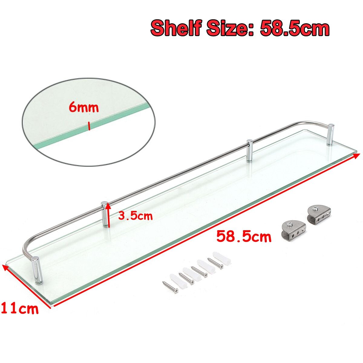 Bathroom Glass Shower Shelf Rack Organizer Holder Rectangle Tier Bathroom Hardware Shampo Mirror Front Rack Wall Mount Shelf: 58.5cm