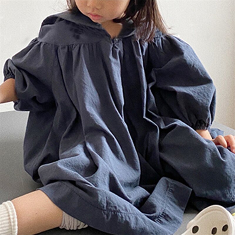 1885C 2022 Zomer Bigbowtie Jurk Marine Stijl Prinses Shortsleeve Jurk Kinderen Meisjes Jurken: Blauw / 110cm for 4Y