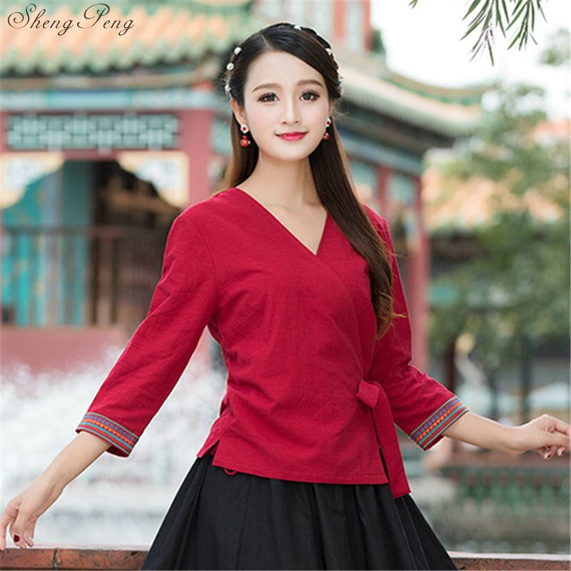 Traditionele Chinese Kleding Voor Vrouwen Casual Losse Tops Blouse Chinese Markt Online Traditionele Chinese Shirt Top Q321