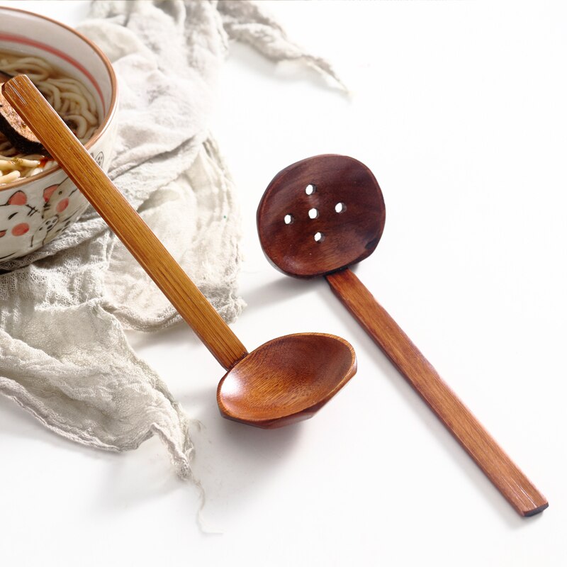Cuillère à soupe Ramen nouilles japonaises cuillère à soupe avec trous cuisine en bois grande cuillère cuillère coréenne cuillère en bois