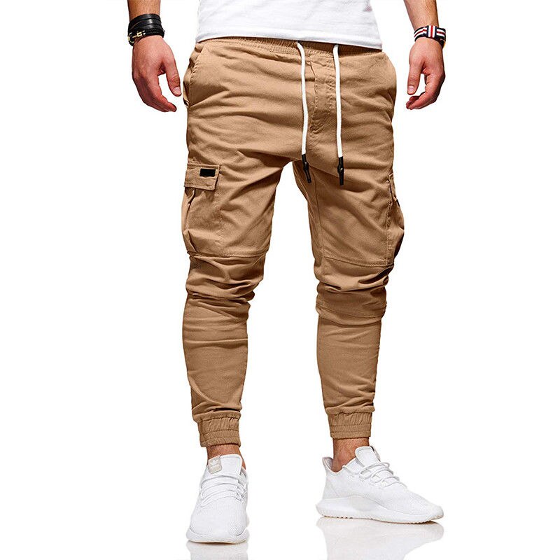 Herrebukser vogue slim fit ankelbundet blyantbukser joggerbukser mænd casaul snøre sidelommer harem solidt sportstøj