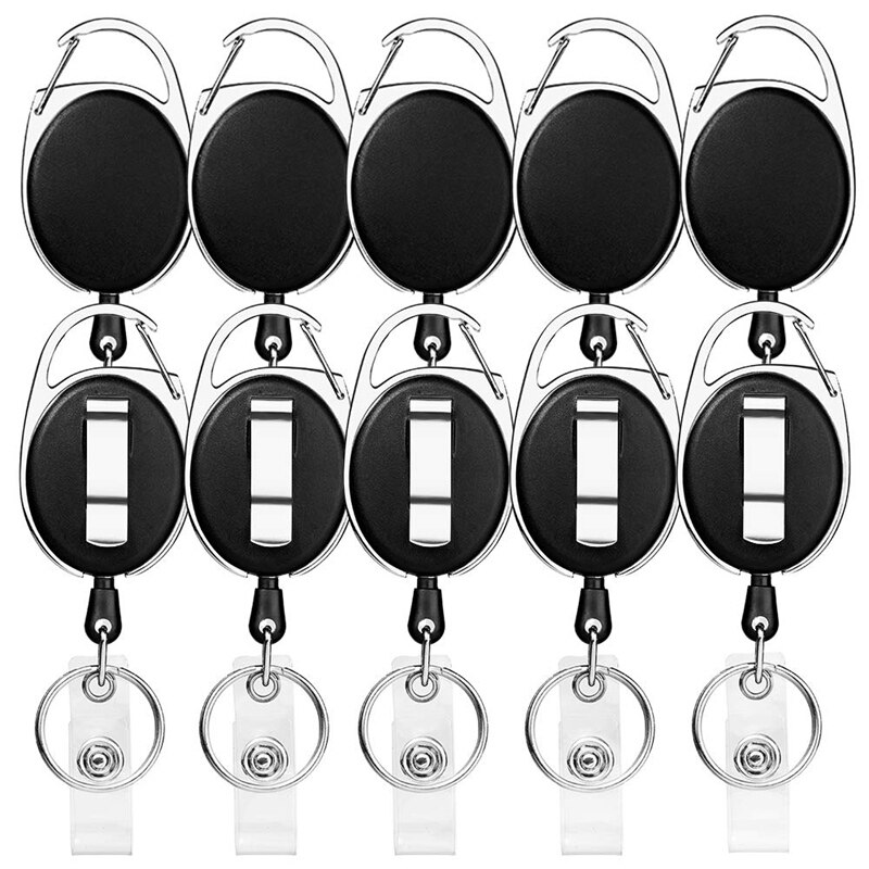 18Pcs Retractable ID Card Badge Holder, Heavy Duty Badge Reel Clip with 27 Inch Nylon Cord and Key Ring for Nurse Office School