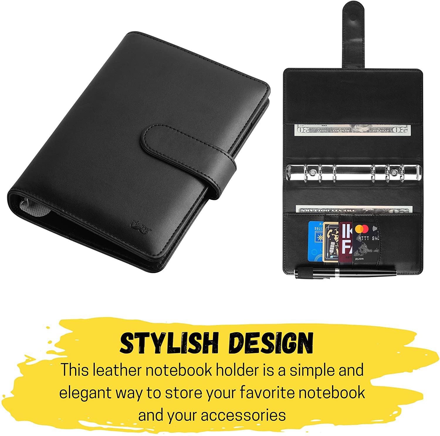 A5 Binder PU Leather 6-Ring Notebook Binder Cover for A5 Filler Paper, Refillable A5 Personal Planner Binder with Magnetic