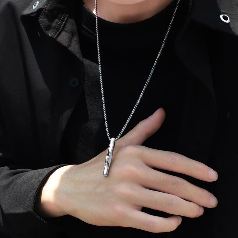 Classic Rectangle Charm Spiral Pendant Necklace for Men Stainless Steel Chain Necklace Men Jewelry