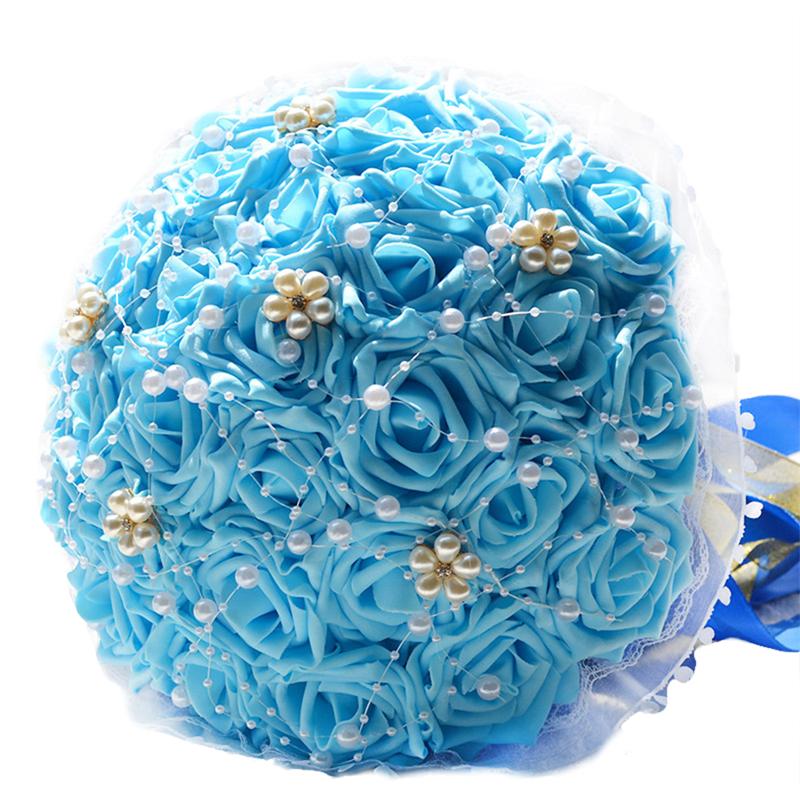 Bruidsboeket Parel Rozen Bruidsmeisje Boeket Bruidsboeket Kunstbloemen Voor Wedding Party: Bleu