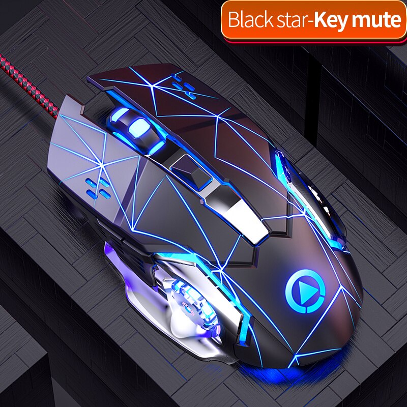Silent Mouse RGB Color Breathing Gaming Mouse 3200DPI 6 Buttons Ergonomics Mouse USB Wired Mouse For PC Laptops Computer Mice: Black Slient