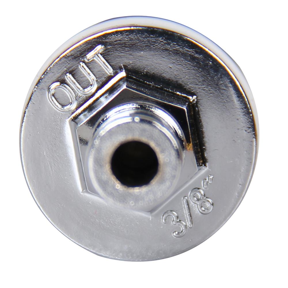 UNIVERSAL 3/8 INCH CLEAR GLASS INLINE FUEL FILTER IN & OUT CHROME PLATED HOSE