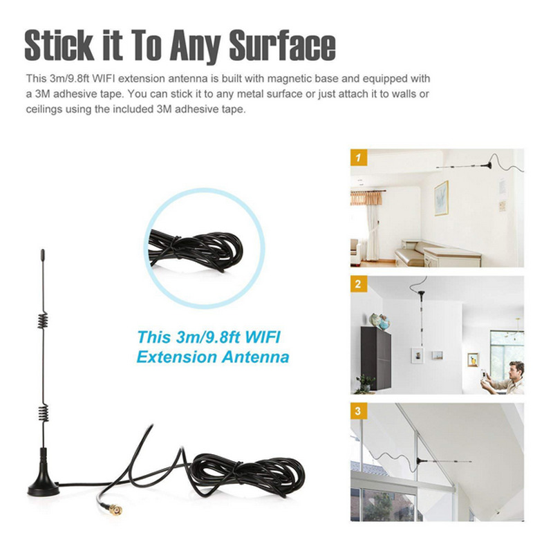 Para cámara inalámbrica CCTV Wifi Antena de extensión Sucker 3 metros Cable extensor