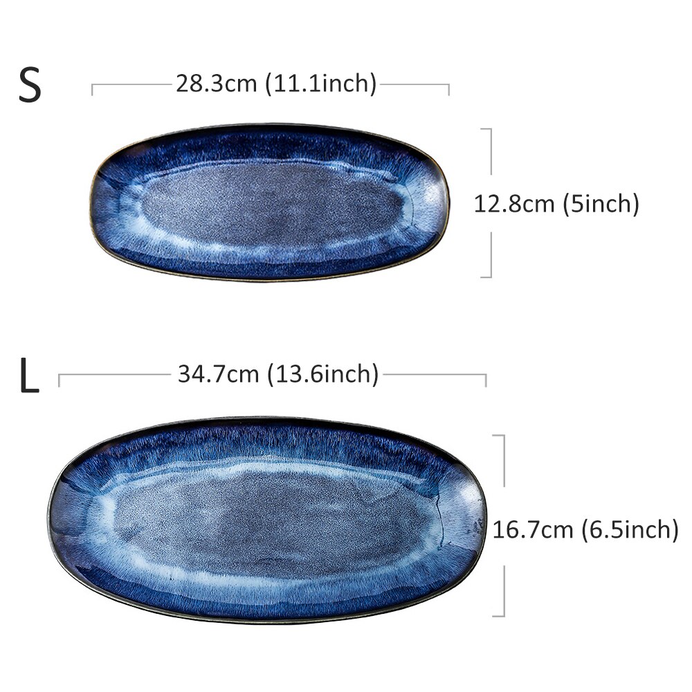 Japanse Stijl Oven Change Cat Eye Blauwe Vis Plaat Huishouden Gestoomde Vis Plaat Grote Glazuur Kleur Sushi Plaat Servies