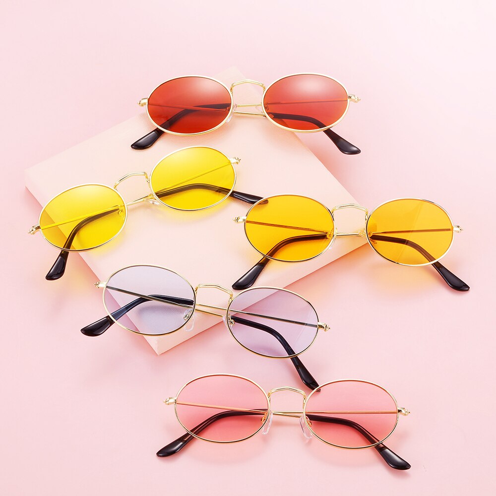 Vintage Small Metal Frame Oval Sunglasses Women Men's UV400 Shades Retro Sun Glasses Summer Beach Outdoor Hiking Eyewear