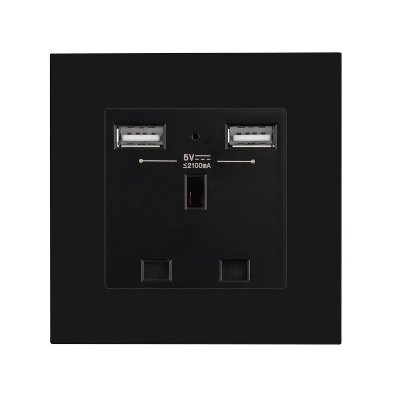 With Small Switch UK Standard Dual USB Outlet Port 5V 2.1A Wall Charger Adapter LED Indicator 13A Socket Black Plastic Panel: Double USB UK Socket