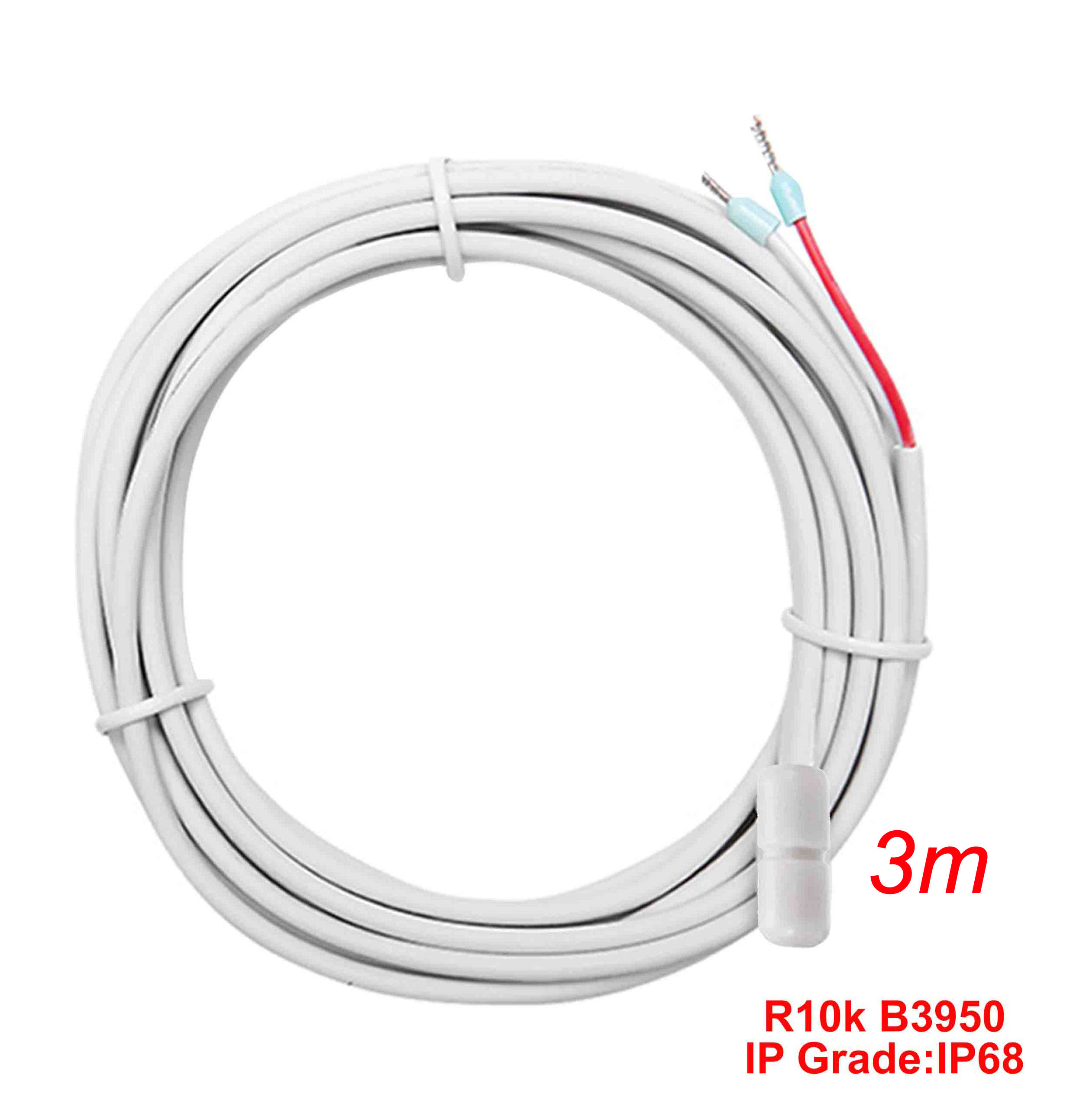NTC 3950 10K Ohm Temperatursensor für Thermostaterkennung, Kühlung, Heizung, wasserdichte Sonde: WHITE