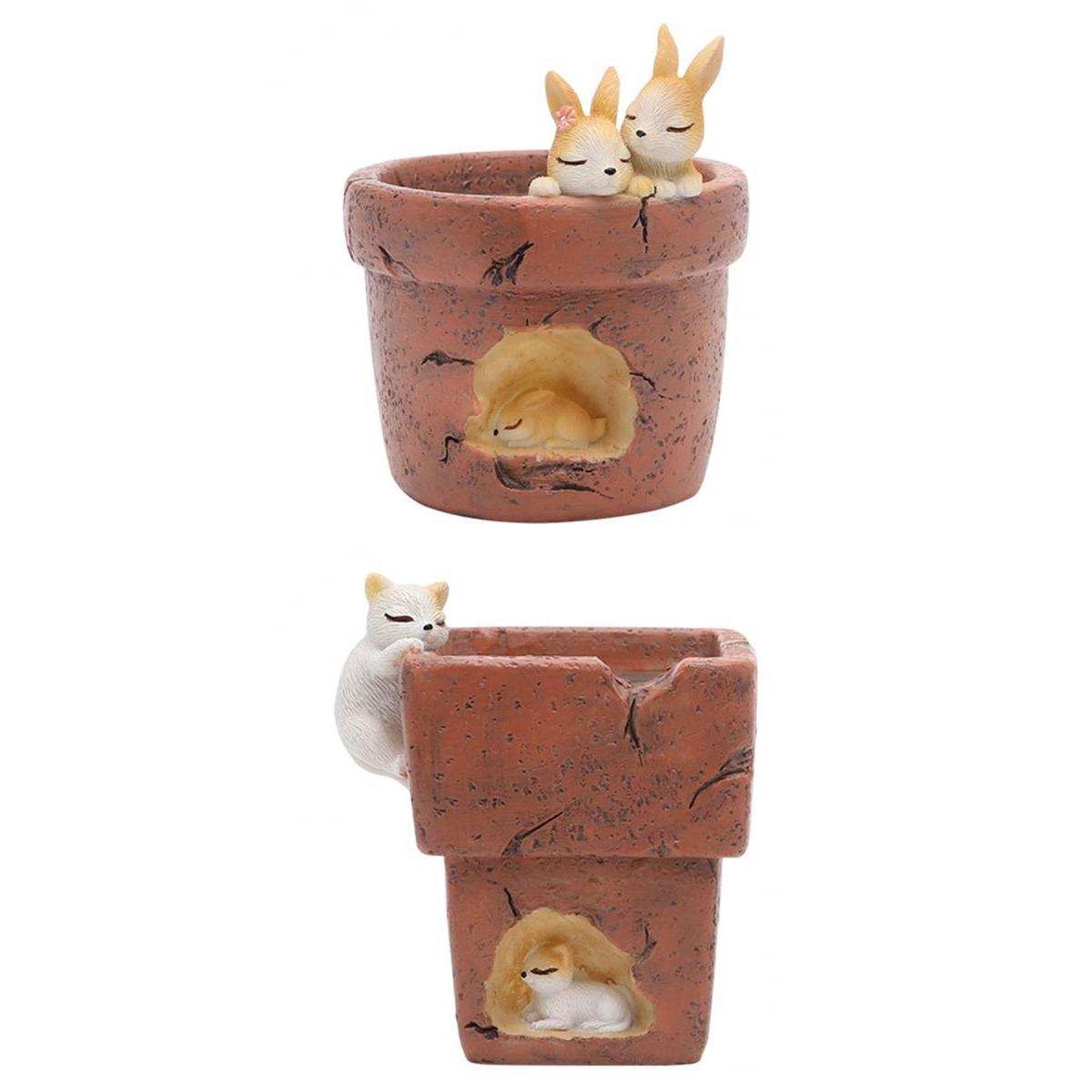 2x Succulent Pots Resin Flower Pot Small with Drainage for Indoor