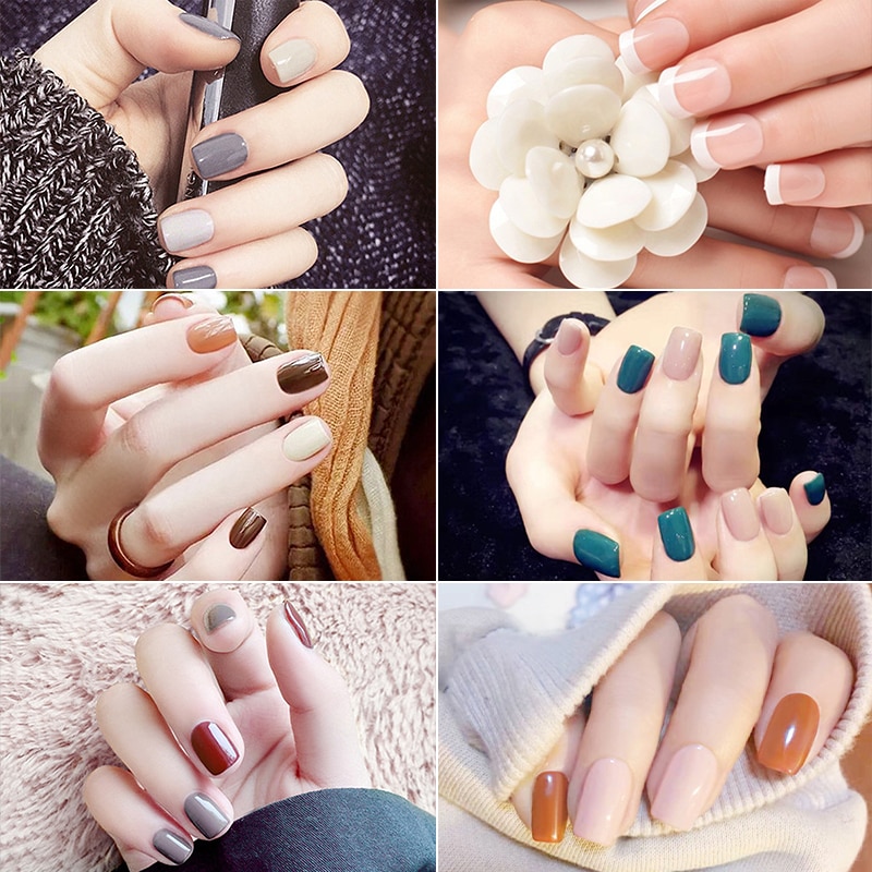 24 stuks nepnagels met lijm, populaire lange ronde patch, pure kleur nagelchip, nail art accessoires, diy nagelgereedschap