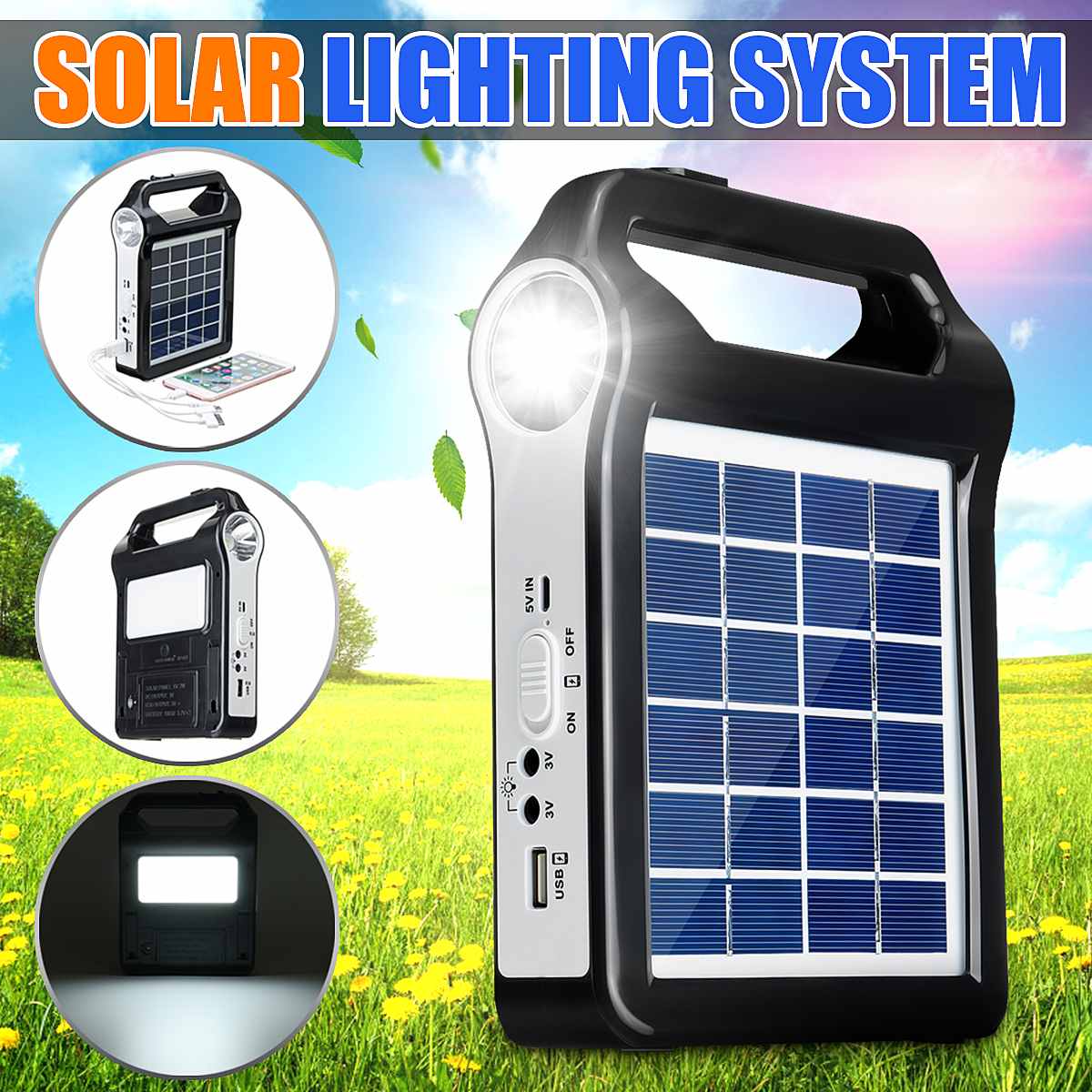 USB Charger 6V Solar Panel Power Storage Generator Home System Kit Rechargeable 9W Portable Solar Generator System
