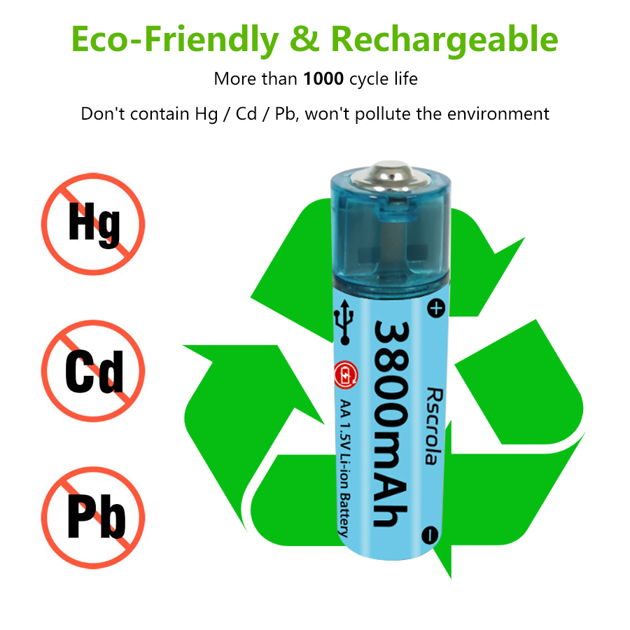 Upgraded AA Rechargeable Battery USB Port AA Li-ion Battery Fast Charge Over 1000 Cycle Works in Extreme Temp Low Self Discharge