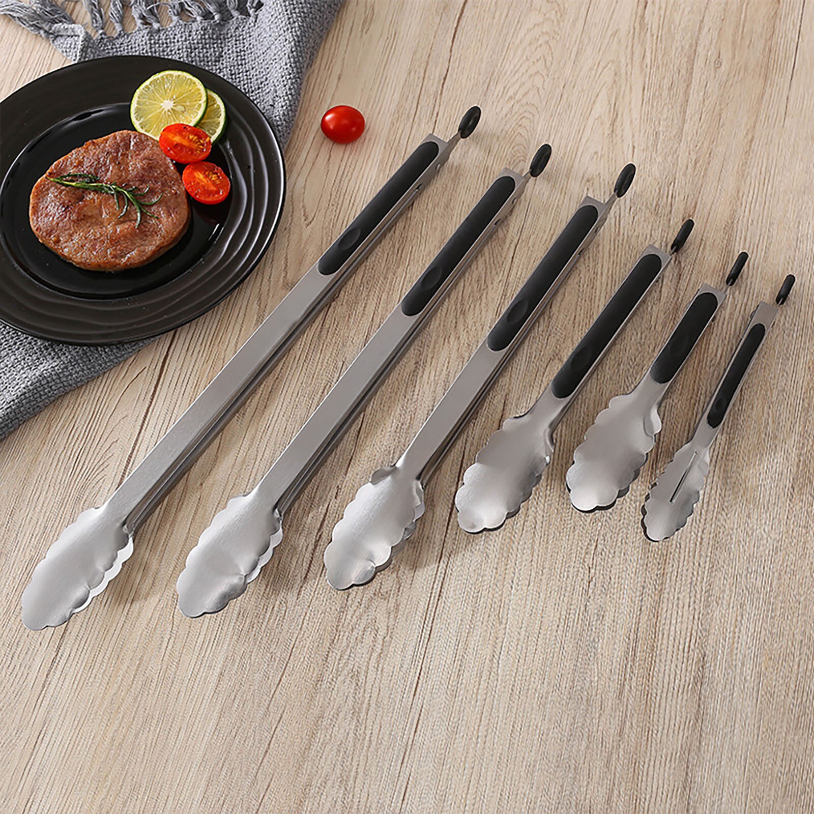 304 Stainless Steel Kitchen Tongs Brushed Steel Food Tongs With Ergonomic Grip