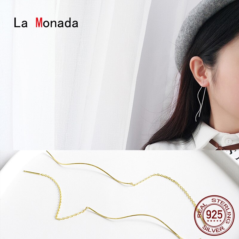 La Monada pendaison boucles d'oreilles pour femmes argent 925 femme vague longue coréenne boucles d'oreilles goutte minimaliste femme dans les bijoux