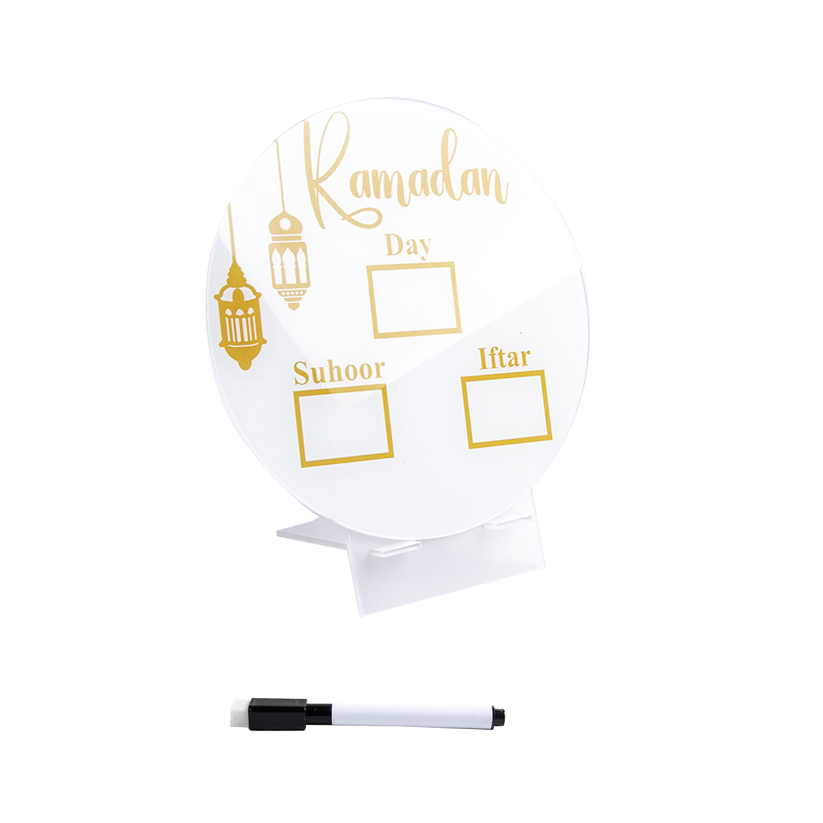 Tablero de calendario de Ramadán acrílico reutilizable 2025, con bolígrafo base de madera, adornos de mesa para el día de Adviento de Eid, musulmán islámico Eid al-fitr