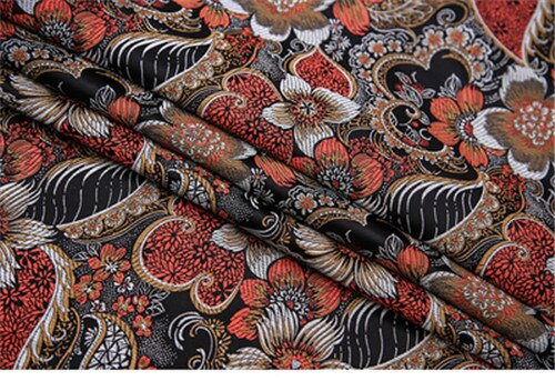 CF654 The High Florals Embroidery Jacquard Silk Brocade Fabric Chinese Wedding Dress Fabric Buddhism Clothes: black 1 meter