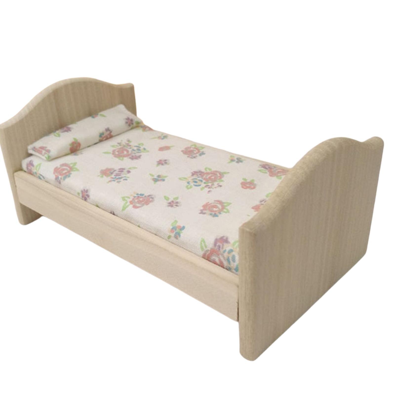 1:12 Schaal Houten Eenpersoonsbed Met Vel Slaapkamer Woonkamer Leven Scène Decoratie